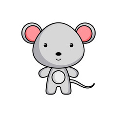 Cute cartoon mouse logo template on white background. Mascot animal character design of album, scrapbook, greeting card, invitation, flyer, sticker, card. Vector stock illustration.
