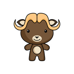 Cute cartoon musk ox logo template on white background. Mascot animal character design of album, scrapbook, greeting card, invitation, flyer, sticker, card. Vector stock illustration.