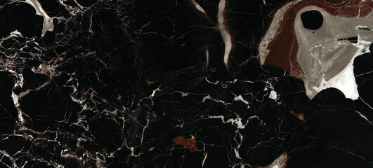 Glossy marble texture background, luxurious black agate marble texture with brown veins, polished...