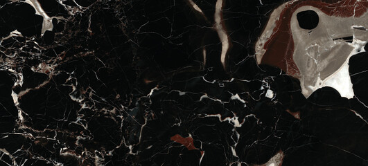 Glossy marble texture background, luxurious black agate marble texture with brown veins, polished quartz stone background, natural breccia marble for ceramic wall and floor tiles.