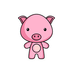 Obraz na płótnie Canvas Cute cartoon pig logo template on white background. Mascot animal character design of album, scrapbook, greeting card, invitation, flyer, sticker, card. Vector stock illustration.