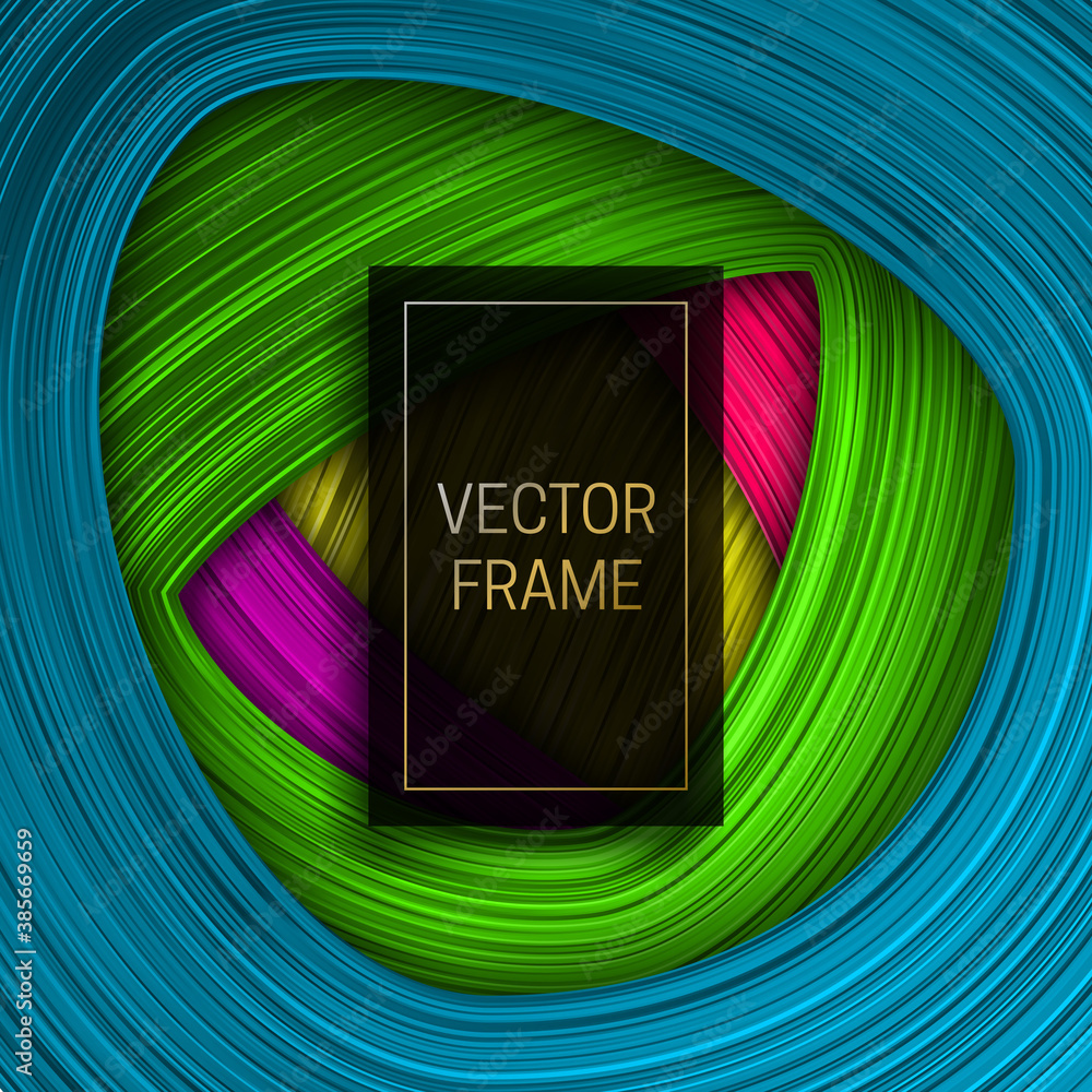Aufkleber bold layers background with rectangular black and gold frame for text. colorful packaging design or 