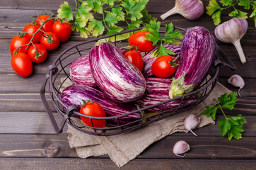 Raw vegetables in a metal basket