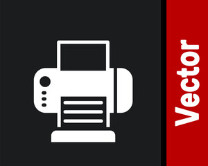 White Printer icon isolated on black background. Vector.