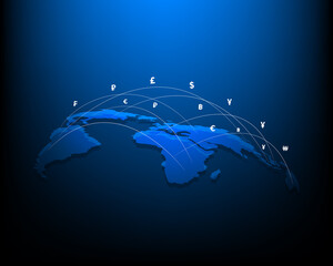 Global business network and currency exchange illustration