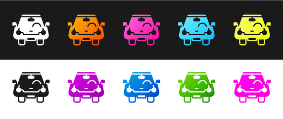 Set Car icon isolated on black and white background. Front view. Vector.