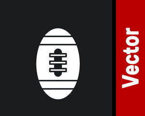 White American Football ball icon isolated on black background. Rugby ball icon. Team sport game symbol. Vector.