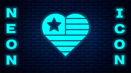 Glowing neon USA Independence day icon isolated on brick wall background. 4th of July. United States of America country. Vector.