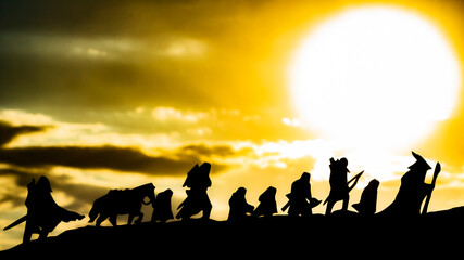 group of people at sunset