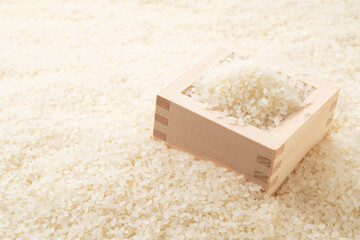 White rice and wooden Masu Boxes