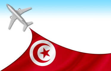 3d illustration plane with Tunisia flag background for business and travel design