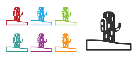 Black Cactus icon isolated on white background. Set icons colorful. Vector.