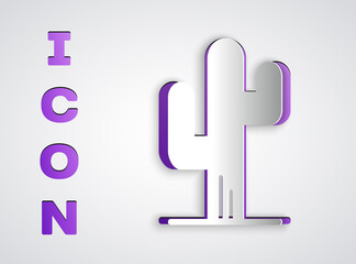 Paper cut Cactus icon isolated on grey background. Paper art style. Vector.