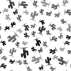 Black Cactus icon isolated seamless pattern on white background. Vector.