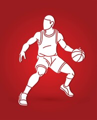 Basketball player action cartoon sport graphic vector.