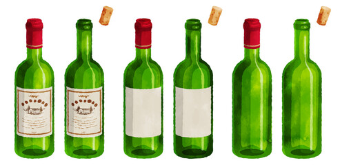水彩タッチのワイン瓶イラスト