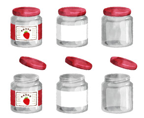 水彩タッチのジャム瓶イラスト