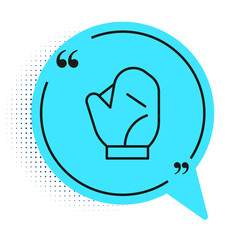 Black line Baseball glove icon isolated on white background. Blue speech bubble symbol. Vector Illustration.
