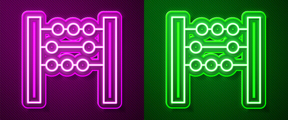 Glowing neon line Abacus icon isolated on purple and green background. Traditional counting frame. Education sign. Mathematics school. Vector Illustration.