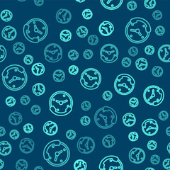 Green line Telephone 24 hours support icon isolated seamless pattern on blue background. All-day customer support call-center. Full time call services. Vector Illustration.