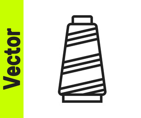 Black line Sewing thread on spool icon isolated on white background. Yarn spool. Thread bobbin. Vector Illustration.