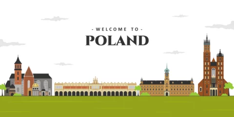 Poster Panoramic view of Poland. City landscape in old town Poland with famous landmark building. Business travel vacation guide of goods, places and features © ngupakarti