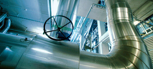 Industrial zone, Steel pipelines, valves and pumps