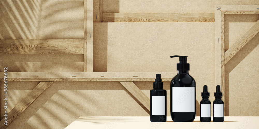 Poster minimal background for product presentation. sunshade shadow on back of wood frame artist painting c