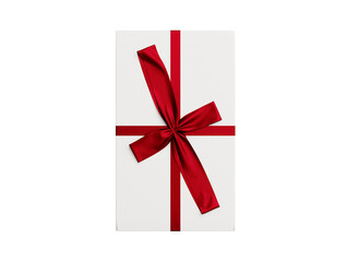 Minimal element for Christmas and  New year concept. White gift box with red ribbon bow isolated on white background 3d render illustration. Clipping path of each element included.