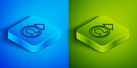 Isometric line Create account screen icon isolated on blue and green background. Square button. Vector.