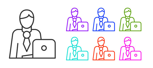 Black line Businessman icon isolated on white background. Business avatar symbol user profile icon. Male user sign. Set icons colorful. Vector.