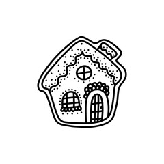 Christmas Gingerbread house. Hand drawn vector illustration in Doodle style