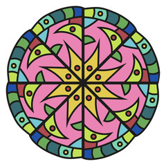 Mandala color in sketch style on white background. Abstract pattern. Mandala with floral patterns. Yoga template.