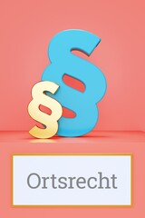 Ortsrecht. Paragrafen über Schild mit Text. Wort im goldenen Bilderrahmen. Recht, Gesetz, Anwalt. Rosa Hintergrund