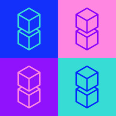 Pop art line Blockchain technology icon isolated on color background. Cryptocurrency data. Abstract geometric block chain network technology business. Vector.