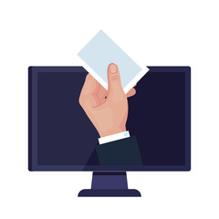 hand holding vote card paper on computer design, President election government and campaign theme Vector illustration