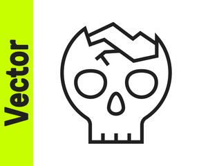 Black line Broken human skull icon isolated on white background. Vector.