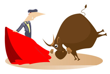 artoon bullfighter and a bull illustration
