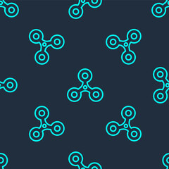 Green line Fidget spinner icon isolated seamless pattern on blue background. Stress relieving toy. Trendy hand spinner. Vector.