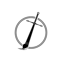 Sword symbol with brush tip, vector logo concept for company, community, social critical, tattoo.