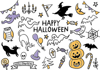 ハロウィンの線画イラスト