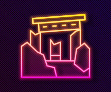 Glowing neon line Ancient ruins icon isolated on black background. Vector.