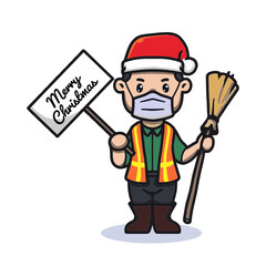 street sweeper celebrating Christmas in pandemic