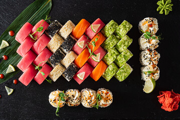 sushi on the black background