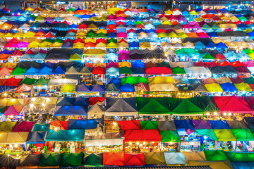 Fototapeta na wymiar Twilight at train market in Bangkok, Thailand.