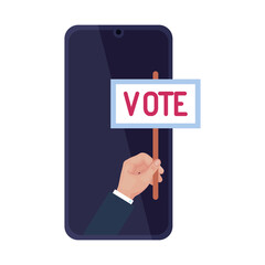 hand holding vote banner on smartphone design, President election government and campaign theme Vector illustration