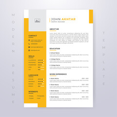 Editable Modern Resume Minimalist Yellow Premium Template