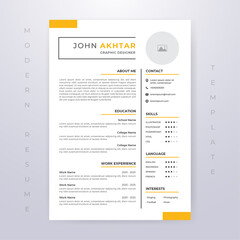 Editable Modern Resume Minimalist Yellow Premium Template