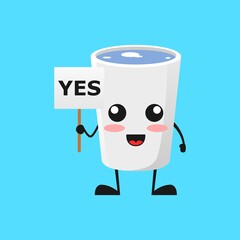 vector illustration of Cute Glass mascot or character holding sign say yes. Cute Glass Concept White Isolated. Flat Cartoon Style Suitable for Landing Page, Banner, Flyer, Sticker.