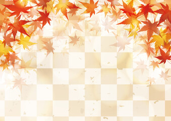 紅葉と市松模様 秋の和風背景 Wall Mural Wallpaper Murals メガネ